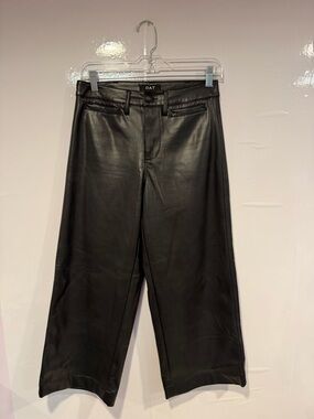 Black leather OAT high rise crop wide leg‎ pants